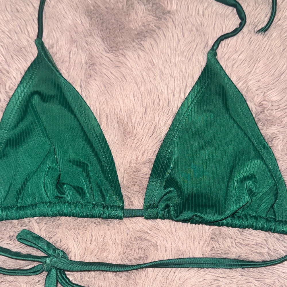 Green Triangle Bikini Set String Tie Side Bottoms Triangle Top Womens Swimsuit S - Picture 8 of 16